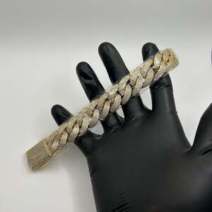 Moissanite Cuban Bracelet Miami 4 Row Iced Hip Hop Gold 20mm 7.5 Inch New